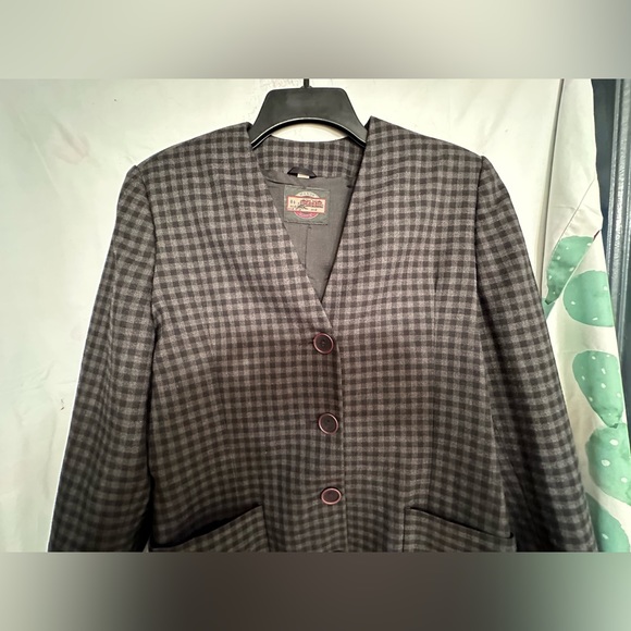 manor house women’s black gray plaid ckeck blazer jacket size Large. - Picture 3 of 15
